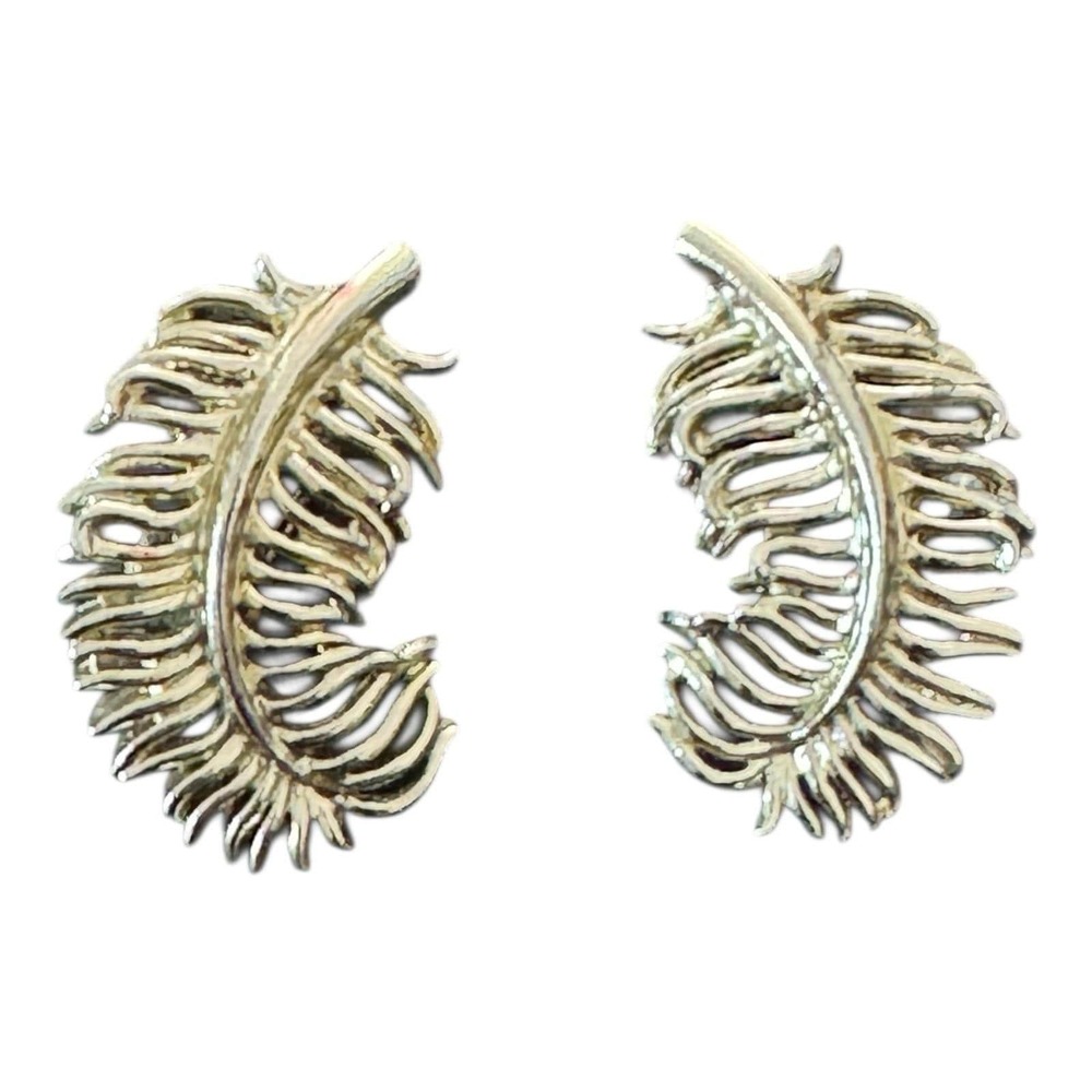 Coro Vintage Swirled Feather Silvertone Earrings